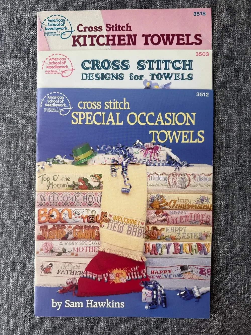 Vintage Cross Stitch Towel Pattern Booklets Sam Hawkins ASN 3503 3512 3518 Lot